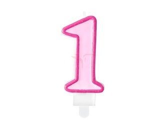 Świeczka urodzinowa - Cyferka 1 - Różowa - 7 cm