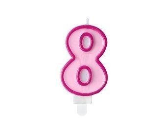 Świeczka urodzinowa - Cyferka 8 - Różowa - 7 cm