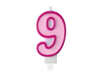 Świeczka urodzinowa - Cyferka 9 - Różowa - 7 cm