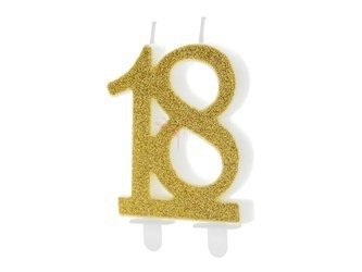 Świeczka urodzinowa - Liczba 18 - Brokatowa - Złota - 7.5 cm