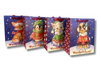 Torebka prezentowa - Świąteczna - Zwierzątka - 26 x 32,3 x 12,5 cm