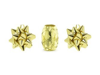 Zestaw do prezentów - Wstążka i Rozetki - Złoty - 3 szt.