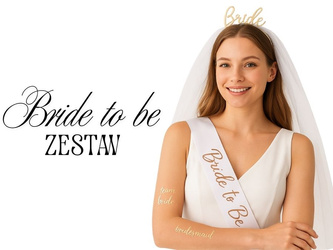 Zestaw na Wieczór Panieński - Opaska z Welonem, Szarfa Bride to be, Tatuaże zmywalne - dla Panny Młodej