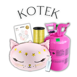 Zestaw KOTEK - 7 balonów + Wstążka + Uszczelniacz + Butla z helem