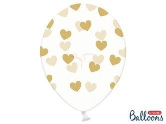 Balony Strong 30cm - Crystal Clear - Złote Serca - 50 sztuk