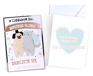 Kartka okolicznościowa - Ślub - Pies z kotem