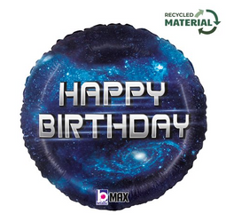Balon foliowy 46cm - Okrągły - Happy Birthday - Galaxy