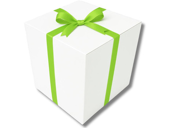 OGROMNE BIELONE PUDEŁKO KARTONOWE - z zieloną tasiemką - 60x60x60cm