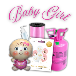 Zestaw BABY GIRL - 7 balonów + Wstążka + Uszczelniacz + Butla z helem