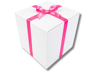 OGROMNE BIELONE PUDEŁKO KARTONOWE - z ciemnoróżową tasiemką - 60x60x60cm