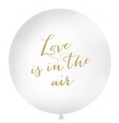 Balon 1 m - Love is in the air - biały - złoty napis
