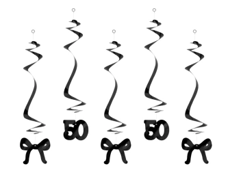 Świderki na 50 urodziny z kokardkami, 50 cm, czarne: 1op./5szt.