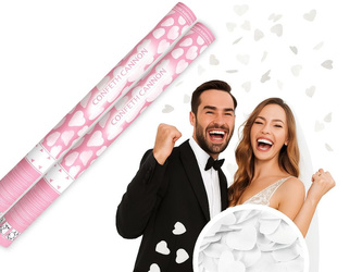 Zestaw 2x Tuba Konfetti - białe Serca - 60 cm