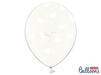 Balony Strong 30cm - Crystal Clear - Białe Serca - 50 sztuk