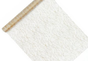 Organza z nadrukiem - Biała - Złoty wzór - 0,48 x 9m