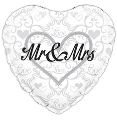 Balon foliowy 45cm - Serce - Mr & Mrs - Ślub