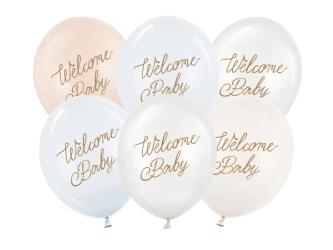 Balony 30cm - Welcome Baby - Niebieski mix - 6 sztuk