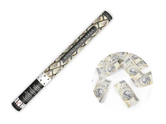 Tuba z konfetti - banknoty 200 PLN - 60 cm