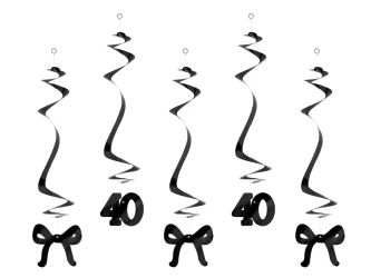 Świderki na 40 urodziny z kokardkami, 50cm, czarne: 1op./5szt.