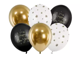 Balony 30 cm - Happy New Year - mix - 6 szt.