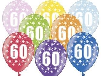 Balony Strong 30cm - 60th Birthday - Metallic Mix - 6 sztuk