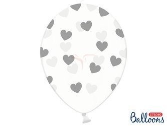 Balony Strong 30cm - Crystal Clear - Srebrne Serca - 50 sztuk